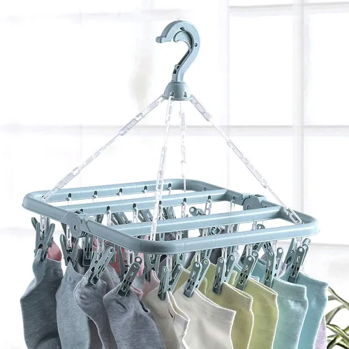Vista 7 de Percha de clip y goteo, colgador de ropa, tendedero de secado con 32 clips (azul claro)