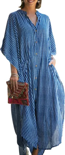 Vista 2 de Chunoy Vestido tipo caftán para mujer, casual, holgado, ligero, con cuello en V, con botones