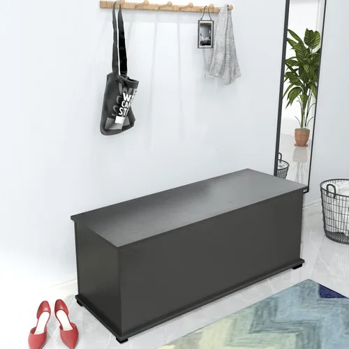 Vista 4 de Banco de almacenamiento de madera, baúl de almacenamiento con tapa abatible con bisagra de seguridad, taburete de cama para dormitorio, banco