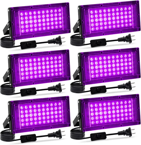 Vista 8 de Paquete de 2 luces negras de 50 W, luz negra LED con enchufe e interruptor de EE. UU., luces negras para fiestas brillantes y de neón, Halloween
