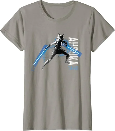 Vista 7 de Star Wars The Clone Wars Ahsoka Tano Dual Lightsabers Camiseta Asphalt Grey