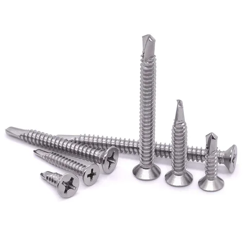 Vista 6 de Tornillos autoperforantes Phillips planos #6 x 1 para metal, tornillos Tek de chapa de acero inoxidable 410, cabeza avellanada, autoadhesivos