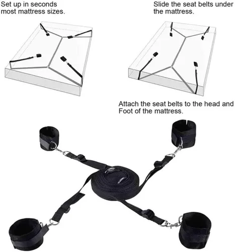 Vista 4 de Correas de cama Bonage para cama Queen, correas de amarre sexuales, sujetadores de cama tamaño King, juego de adultos para tobillo y muñeca, bandas
