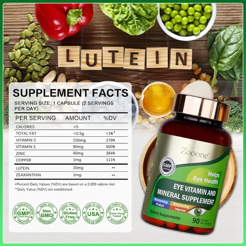 Vista 3 de zooone Luteína y Zeaxantina Vitaminas para los Ojos, Suplemento de Vitaminas y Minerales para los Ojos con Vitamina C, E, Zinc, Cobre, Apoyo