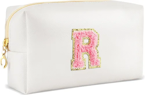 Vista 86 de URSKYTOUS Regalos para niñas, bolsa de maquillaje con inicial, bolsa de cosméticos personalizada con cremallera, bonita bolsa de aseo de viaje, Azul