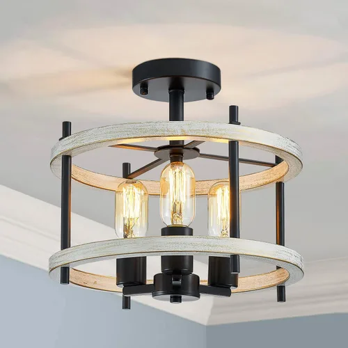 Vista 11 de AGV LIGHTING Lámpara de techo semiempotrada de granja, 3 luces cerca del techo, acabado dorado brillante y negro mate