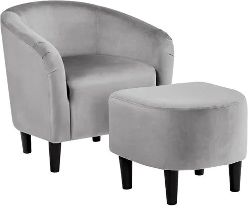 Vista 13 de Yaheetech Silla Accent tipo barril, silla de club de tela de pana, elegante sillón de sherpa peludo con acolchado suave y acogedor, adecuado