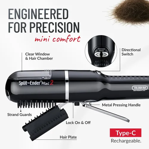 Vista 5 de Split-Ender Mini 2 – Recortadora de Puntas Abiertas original inalámbrica para cabello seco, dañado, quebradizo, rizado, encrespado o lacio