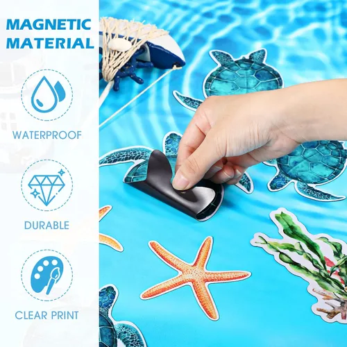 Vista 5 de Konohan 12 imanes de pantalla para puerta, decoración de tortugas marinas, algas marinas, estrellas de mar, protector magnético flexible de doble