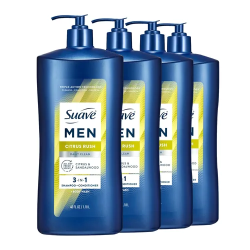 Vista 11 de Suave Men Citrus Rush Daily Clean 3 en 1 champú, acondicionador y gel de baño con glicerina y queratina hidrata y suaviza el cabello, aroma cítrico