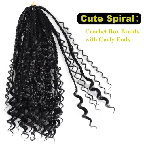 Vista 5 de VIOLET Trenzas de caja Goddess de 12 pulgadas, paquete de 7 paquetes, trenzas de caja bohemia a ganchillo, 3 trenzas de ganchillo con extremos