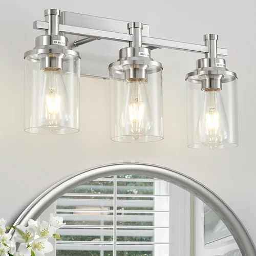 Vista 22 de Accesorios de Luz de Baño de 3 Luces, Accesorio de Luz de Tocador Negro y Dorado Cepillado Sobre Espejo, Apliques de Pared Modernos Iluminación