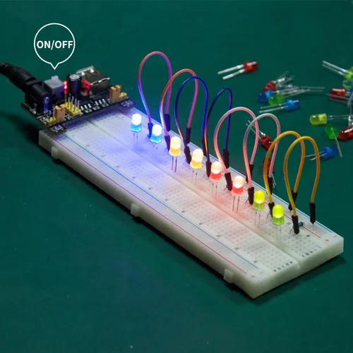 Vista 4 de Miuzei Kit de componentes electrónicos con módulo de suministro, cable de puente, placa de 830 puntos de conexión, potenciómetro de precisión