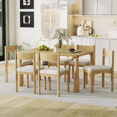 Vista 19 de Juego de comedor retro de 6 piezas, mesa rectangular de madera y 4 sillas con banco para cocina y comedor, color gris cola de milano Cola de milano