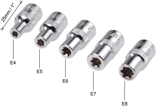 Vista 2 de uxcell Juego de llaves de vaso de 1/4 de pulgada Torx Externo E4 E5 E6 E7 E8 Cr-V Acero 5 Pcs