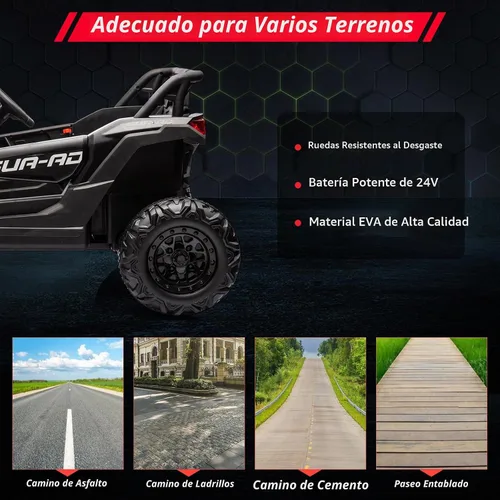 Vista 6 de 24V Ride On UTV, vehículos eléctricos con pilas, UTV para niños Negro-1