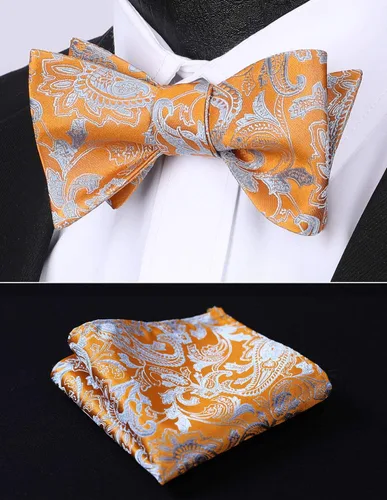 Vista 183 de HISDERN Pajaritas para hombre, corbatín de cachemira para hombre, corbata de lazo y bolsillo cuadrado, juego formal de esmoquin para boda
