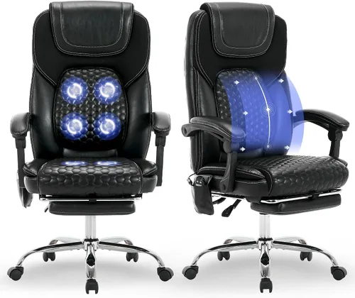 Vista 15 de MALOL Silla de oficina de masaje de 300 libras, silla de escritorio grande y alta con 3 niveles de calor y reposapiés, silla ejecutiva ergonómica