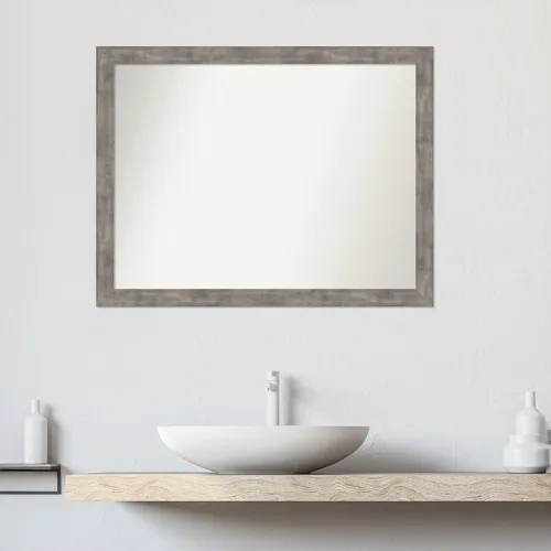 Vista 254 de Amanti Art Silver Bathroom Mirror for Over Sink, 26x35 Custom Made Marred Pewter Rectangle Vanity Mirror, Large Casual Wood Frame, Hangs Horizonally