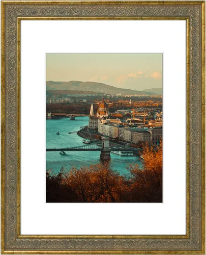 Vista 16 de Golden State Art, marco de fotos de 8x10 con acabado ornamentado, color plateado beige, vidrio real