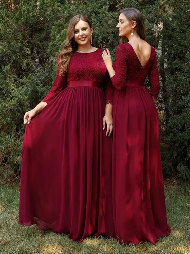 Vista 3 de Ever-Pretty - Vestido largo elegante para dama de honor con cintura imperio manga de 34 07412