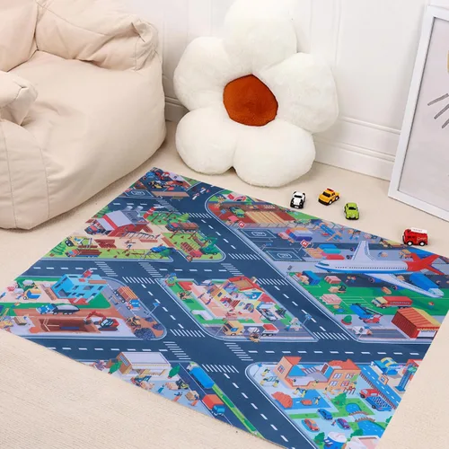 Vista 2 de Houkiper Alfombra de juegos para niños, alfombra de juego con múltiples temas, alfombra de fieltro para niños, alfombra plegable antideslizante