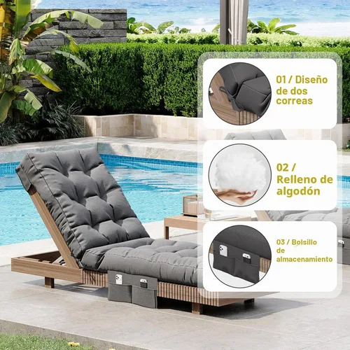 Vista 2 de Aoxun Cojines para tumbona para exteriores con bolsillo de almacenamiento Gris