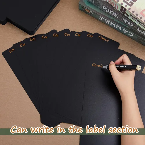 Vista 4 de Lewtemi 30 hojas divisores de cómics para tablas altas, separadores negros para cajas de cómics cortas o largas, cajas de almacenamiento de libros