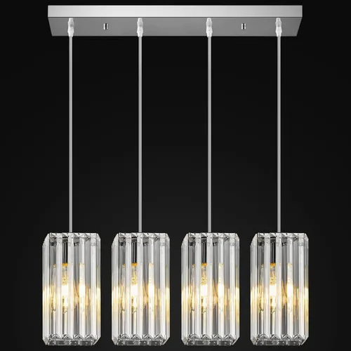 Vista 11 de Lámpara colgante moderna cromada rectangular de iluminación colgante mini candelabros de cristal, lámpara colgante ajustable para cocina, isla