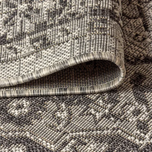 Vista 5 de JONATHAN Y Alfombra bohemia con medallón para interiores y exteriores, 2 x 8 pies, color gris/negro, tejido texturizado Rozetta para patio trasero