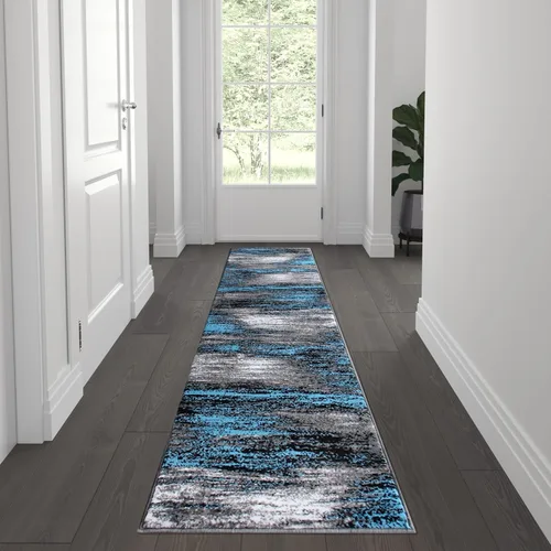 Vista 9 de Flash Furniture Rylan Collection - Alfombra contemporánea de olefinas azules, de pelo alto, 2 x 10 pies, respaldo de yute, pasillo, entrada