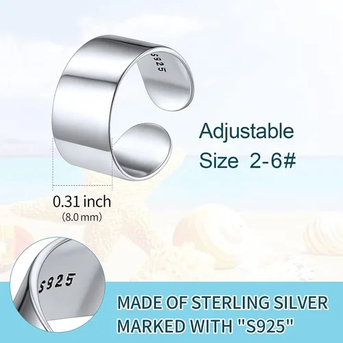 Vista 3 de ChicSilver Anillo de plata de ley 925, anillo de banda ajustable hipoalergénico, Plata de ley