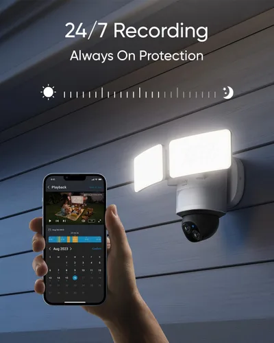 Vista 5 de eufy Security Floodlight - Cámara con cable E340 2pack+Homebase3, cámara de seguridad al aire libre, panorámica e inclinación de 355°, grabación