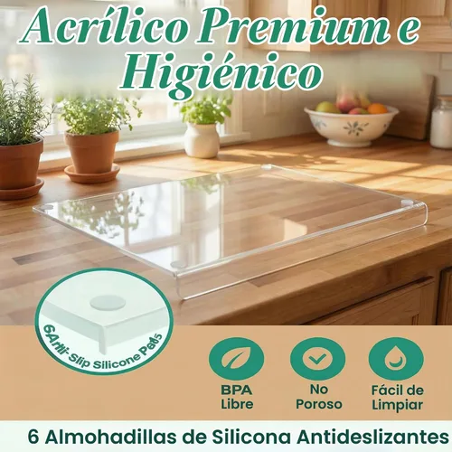 Vista 2 de Tabla de cortar acrílica con borde de mostrador – Pequeña (30 x 40 cm / 12" x 16") Tabla de cortar de cocina transparente sin contenedor, duradera
