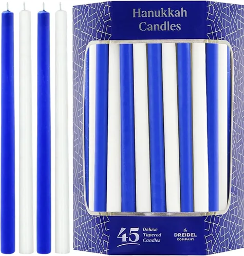 Vista 4 de 2 paquetes de velas de menorá de Janucá de lujo azules y blancas con forma de cono para las 8 noches de Janucá, tiempo de combustión de 45 minutos