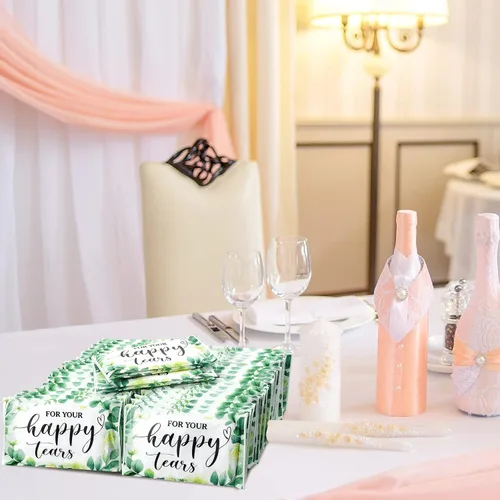 Vista 6 de Lincia Paquete de 100 pañuelos de papel de lágrimas felices para boda, 3 capas, pañuelos de boda para invitados, tamaño de viaje, papel facial a