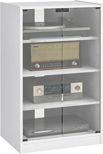 Vista 11 de HOMCOM Media Cabinet - Gabinete estéreo de 4 niveles con puerta de cristal