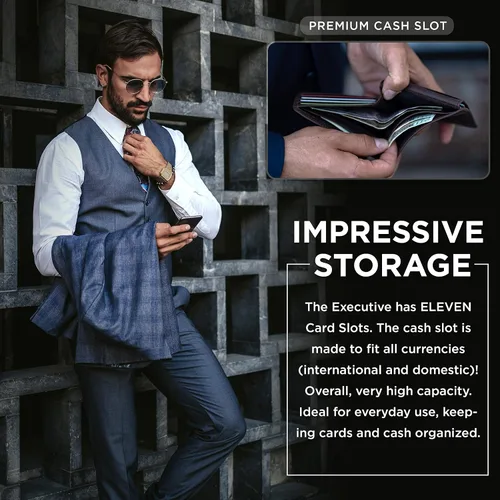 Vista 5 de SERMAN BRANDS Billetera de piel con 2 ventanas de identificación para hombre, con bloqueo RFID, doble tapa superior, billetera de viaje de capacidad