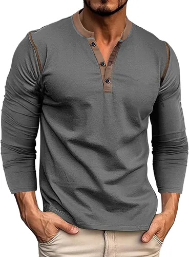 Vista 13 de Henley Shirt for Men, Long Sleeve Casual Button Placket, Classic Lightweight Cotton Pullover Basic Tee Tops