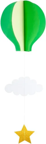 Vista 5 de Colorido globo aerostático colgante de papel decorativo (paquete de 4) - Globo grande de aire caliente con nubes estrellas colgantes guirnalda