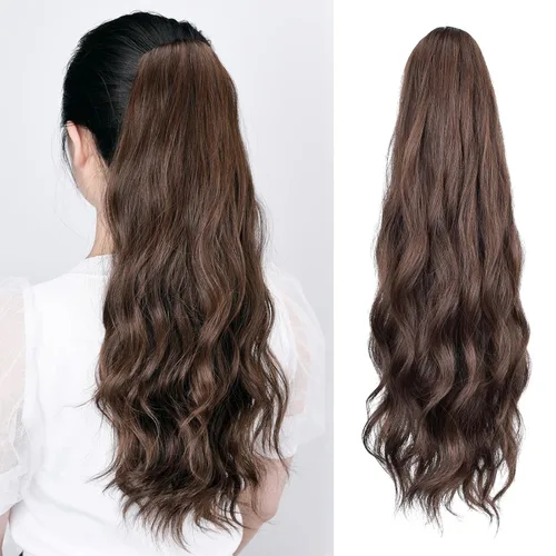 Vista 81 de Extensiones de cola de caballo, extensiones de cabello de cola de caballo con clip de garra marrón oscuro para mujer, pieza de cabello rizado