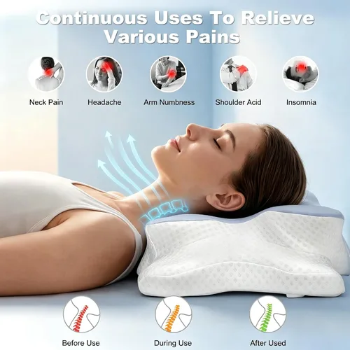 Vista 2 de VYLEE Almohada cervical para el cuello, almohada de contorno de espuma Azul