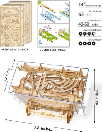 Vista 6 de Juguete Fidget de Laberinto de Canicas de Madera, Laberinto de Gravedad, Carreras de Canicas, Juego Cerebral con Rompecabezas 3D de Madera