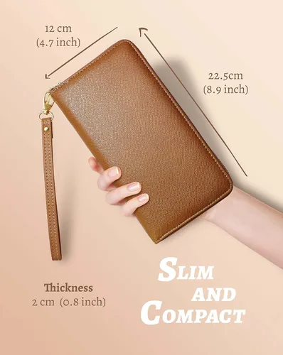 Vista 6 de Cartera para mujer con tarjetero para tarjetas de crédito, bolsillos para dinero, correa de pulsera, monedero con bloqueo RFID, gran capacidad