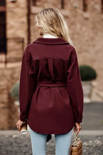 Vista 5 de PRETTYGARDEN Chaqueta de otoño con solapa y cinturón para mujer