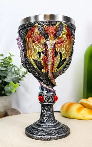 Vista 8 de Ebros Gift Gran rojo azul púrpura noche terror alado Tríada demoníaca dragón bebida vino copa copa cáliz figura 8oz Calabozos y dragones Fantasía