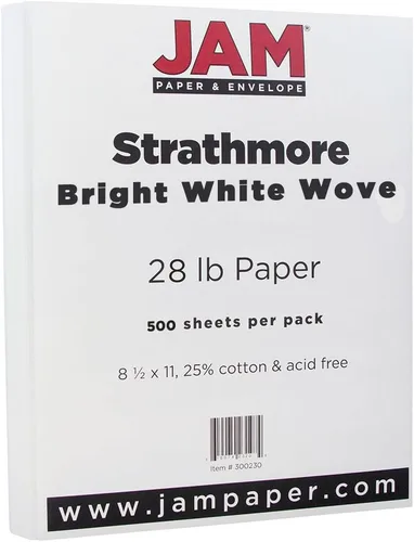 Vista 11 de JAM PAPER Strathmore 24 lb Papel - 90 g/m² - 8,5 x 11 - Lino Blanco Brillante - 500 Hojas/Resma