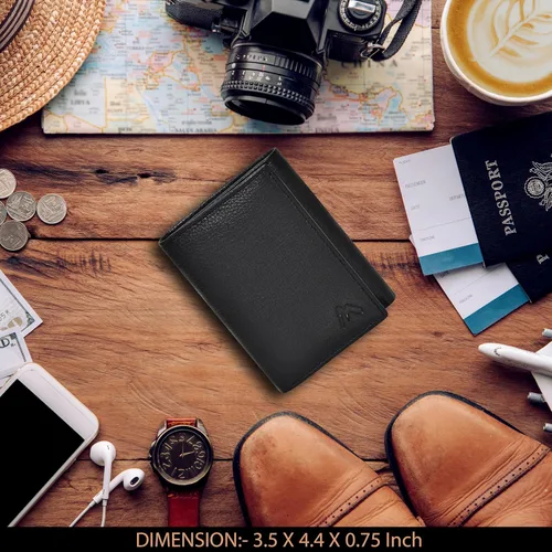 Vista 12 de Cartera de cuero RFID hecha a mano para hombres, elegante cartera de bolsillo frontal triple con 2 ranuras para identificación y 9 tarjetas, Azul