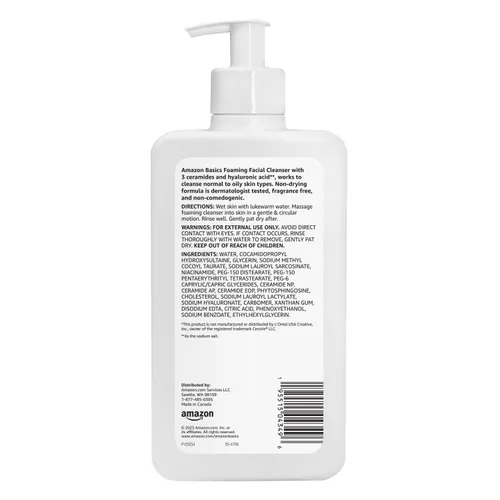 Vista 2 de Amazon Basics Limpiador facial espumoso con ceramidas y ácido hialurónico, suave lavado facial diario, no comedogénico, sin fragancia, 12 onzas