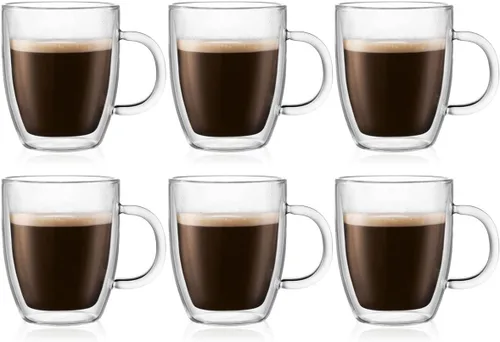 Vista 7 de Bodum 5 oz Bistro Taza para expreso de doble pared, vidrio borosilicato resistente al calor, juego de 2, transparente